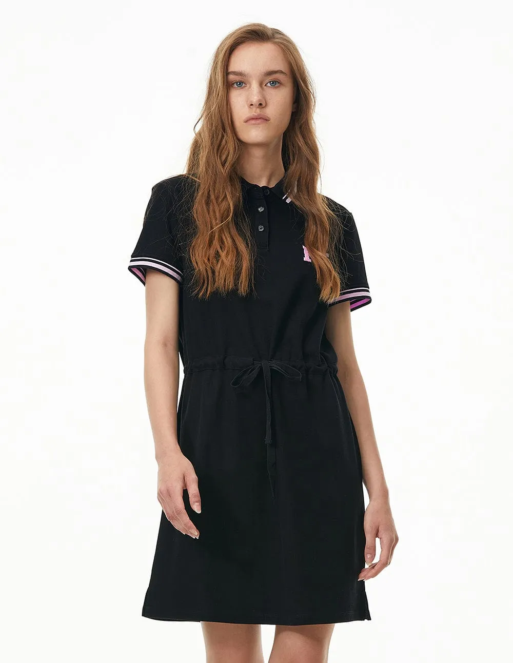 Women Embroidered Badge Casual Polo Dress With Elastic Waist