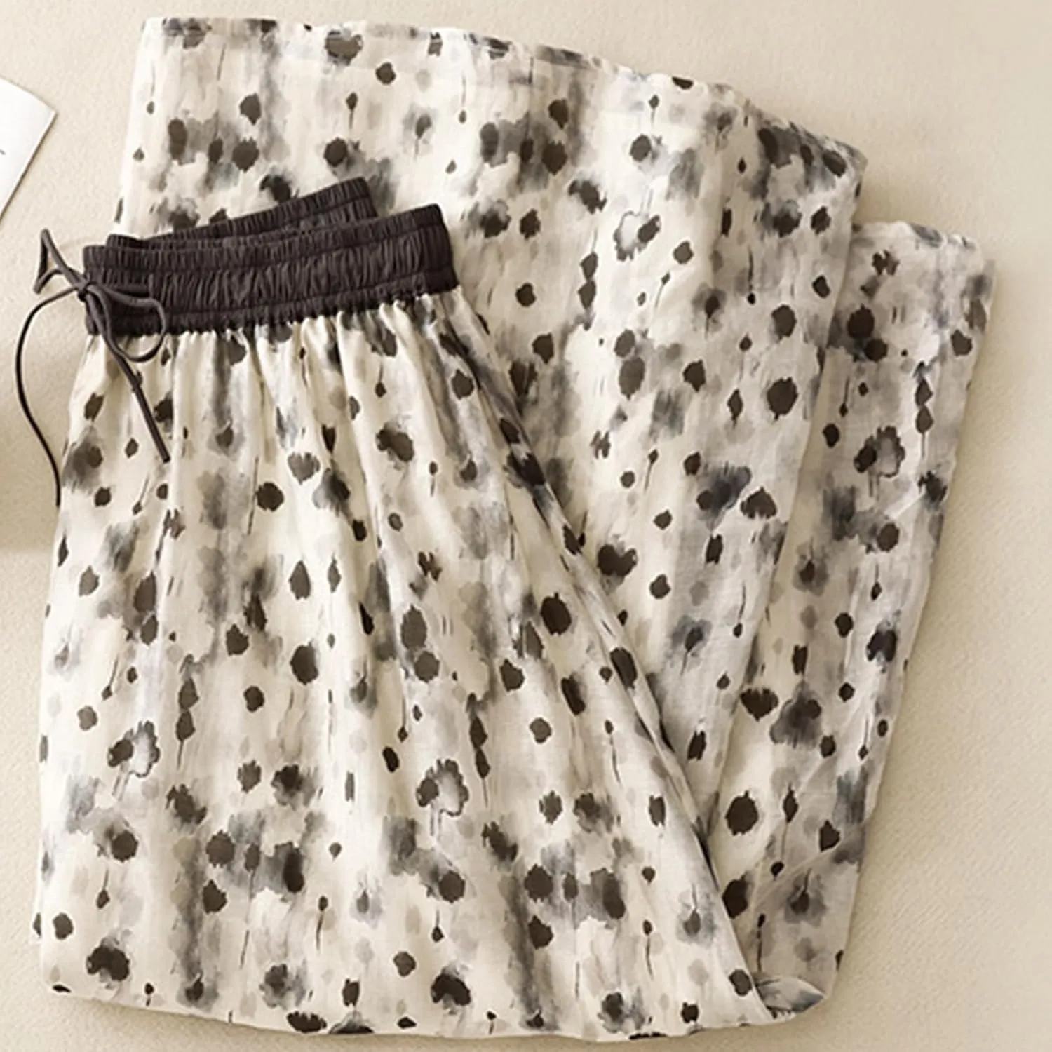 Women Ethnic Style Midi Skirt Summer Lightweight Drawstring Elastic Waist A-Line Skirts Casual Flowy Beach Skirt