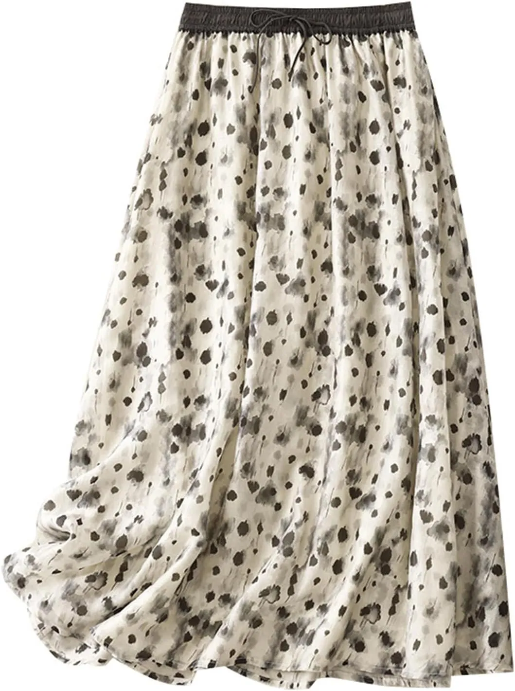 Women Ethnic Style Midi Skirt Summer Lightweight Drawstring Elastic Waist A-Line Skirts Casual Flowy Beach Skirt