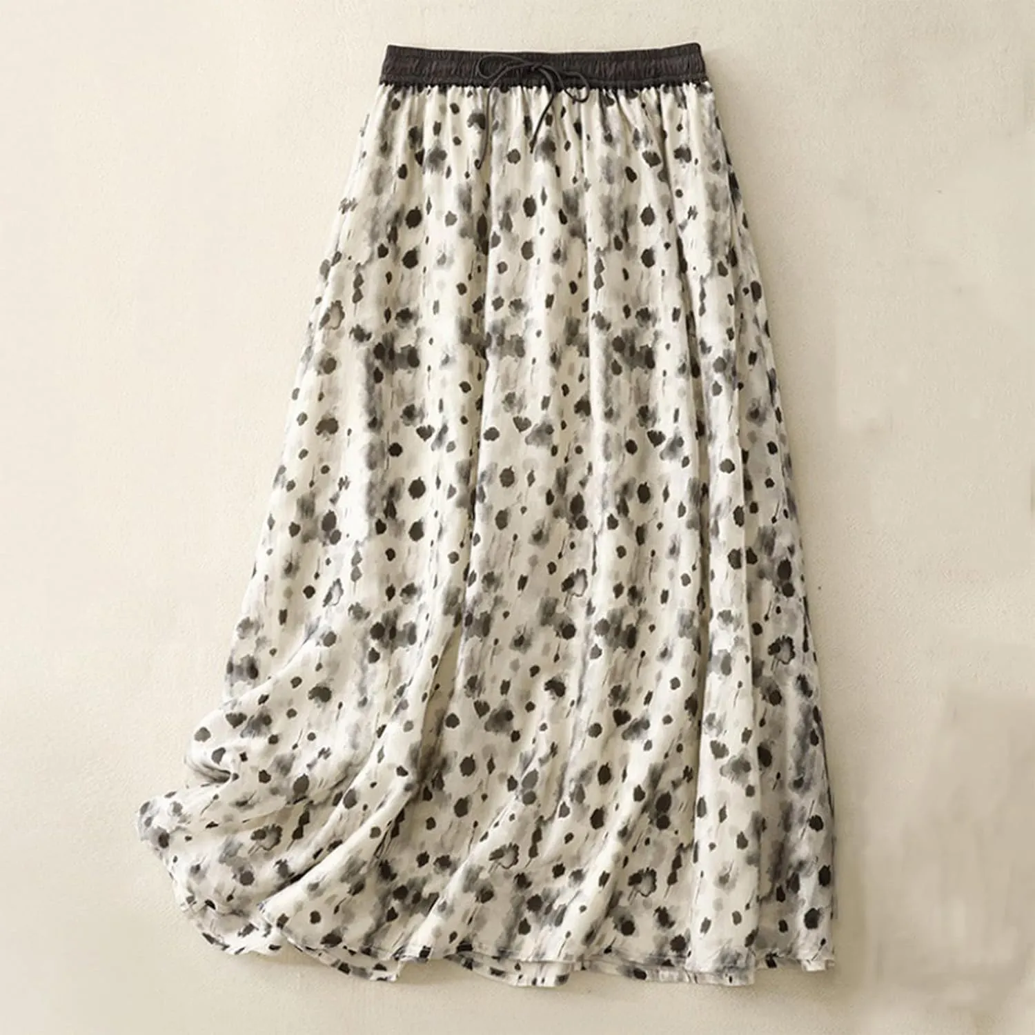 Women Ethnic Style Midi Skirt Summer Lightweight Drawstring Elastic Waist A-Line Skirts Casual Flowy Beach Skirt