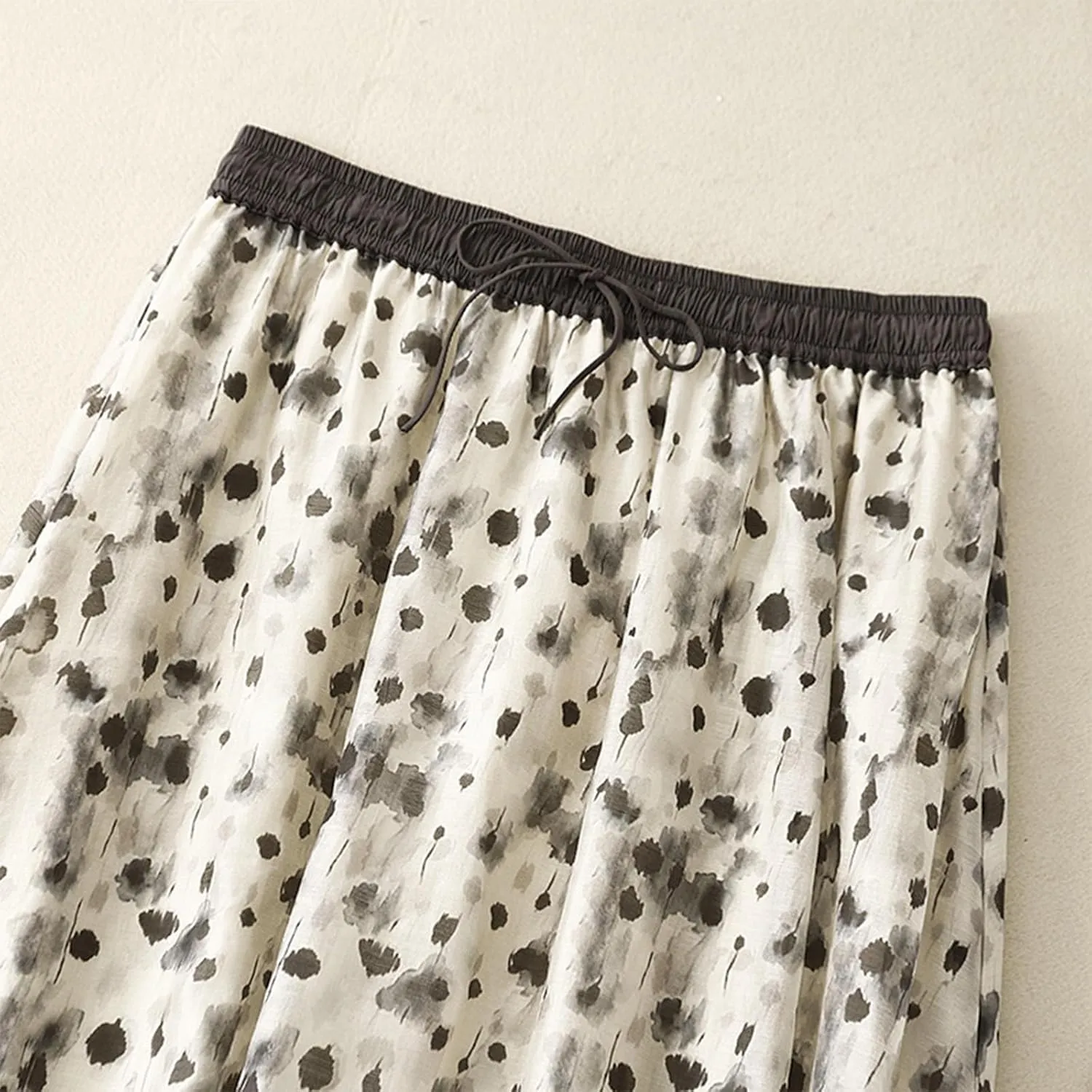 Women Ethnic Style Midi Skirt Summer Lightweight Drawstring Elastic Waist A-Line Skirts Casual Flowy Beach Skirt