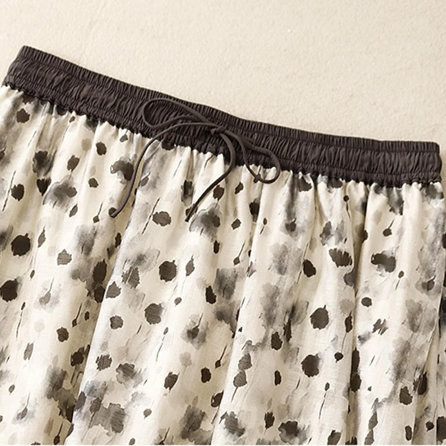 Women Ethnic Style Midi Skirt Summer Lightweight Drawstring Elastic Waist A-Line Skirts Casual Flowy Beach Skirt