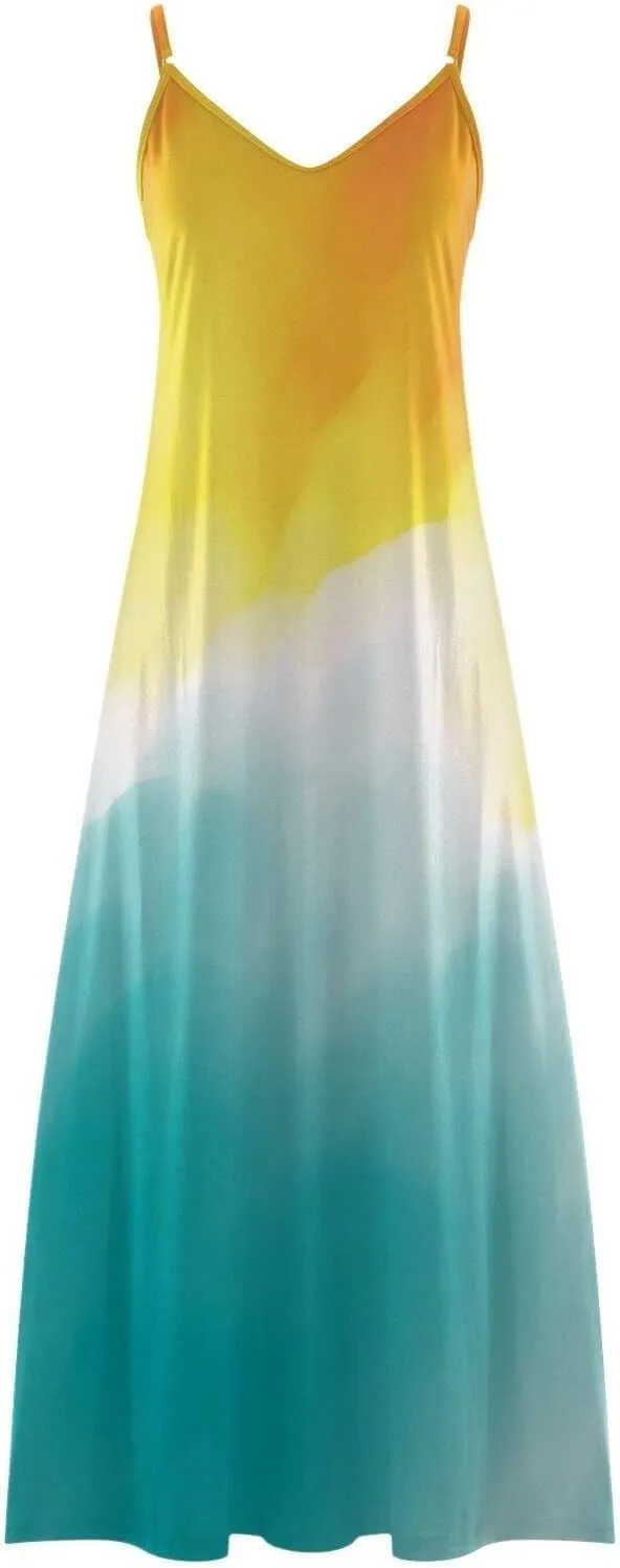 Women Floral Spaghetti Strap Sundress 2025 Spring Summer Spaghetti Straps V-Neck Plus Size Loose Casual Maxi Dress
