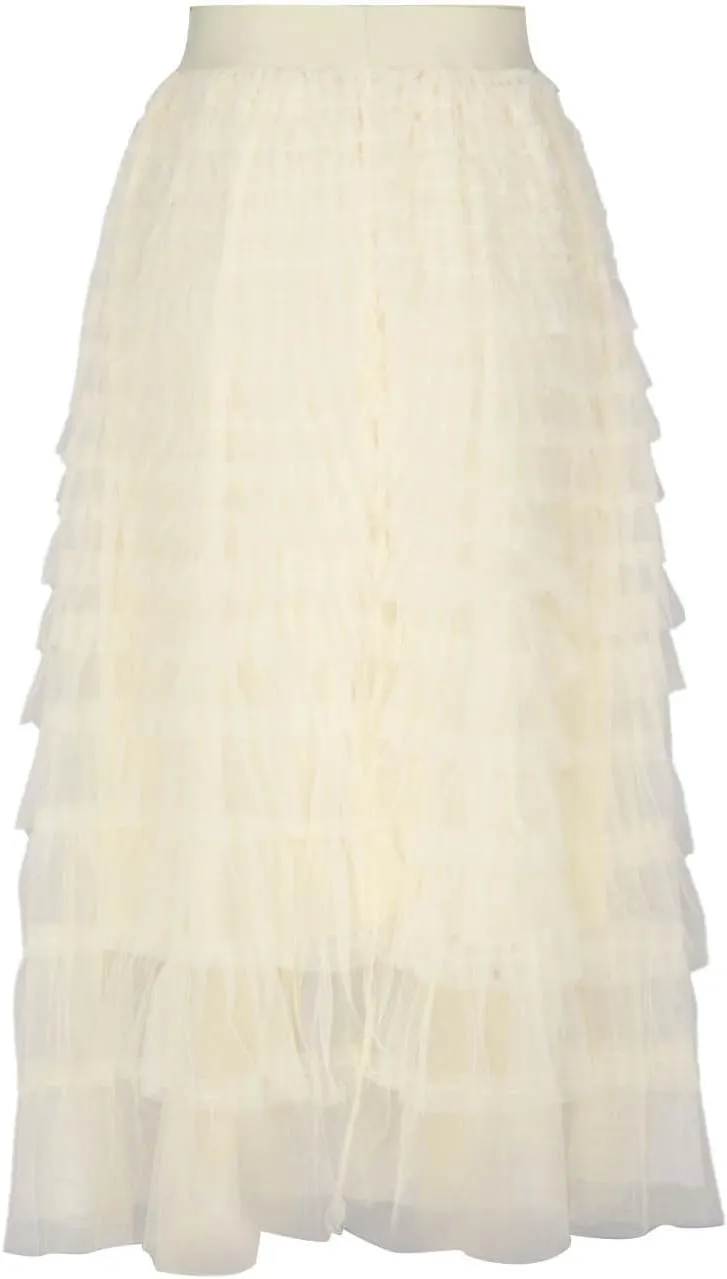 Women Flowy Maxi Skirts High Waist Elastic Multilayer Tulle Pleated Fairy Tiered Layered Ruffle Long Cake Skirt