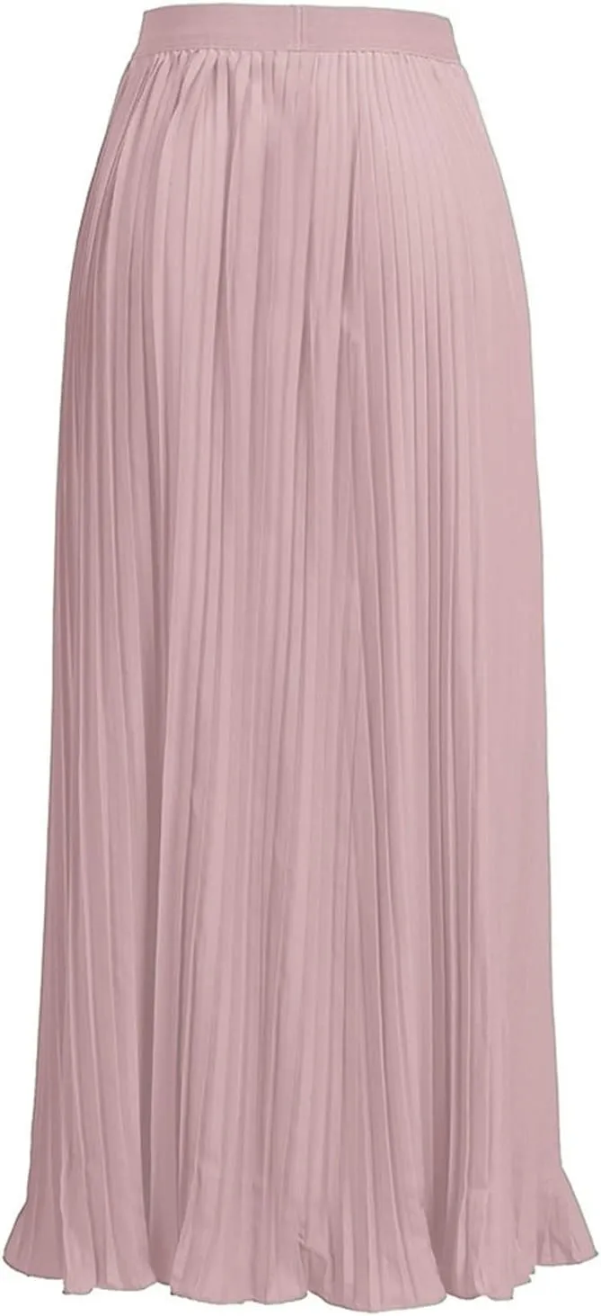 Women High Elastic Waist Pleated Skirt Maxi Swing A-line Skirts Summer Boho Long Beach Flowy Skirt Dress 2024 New