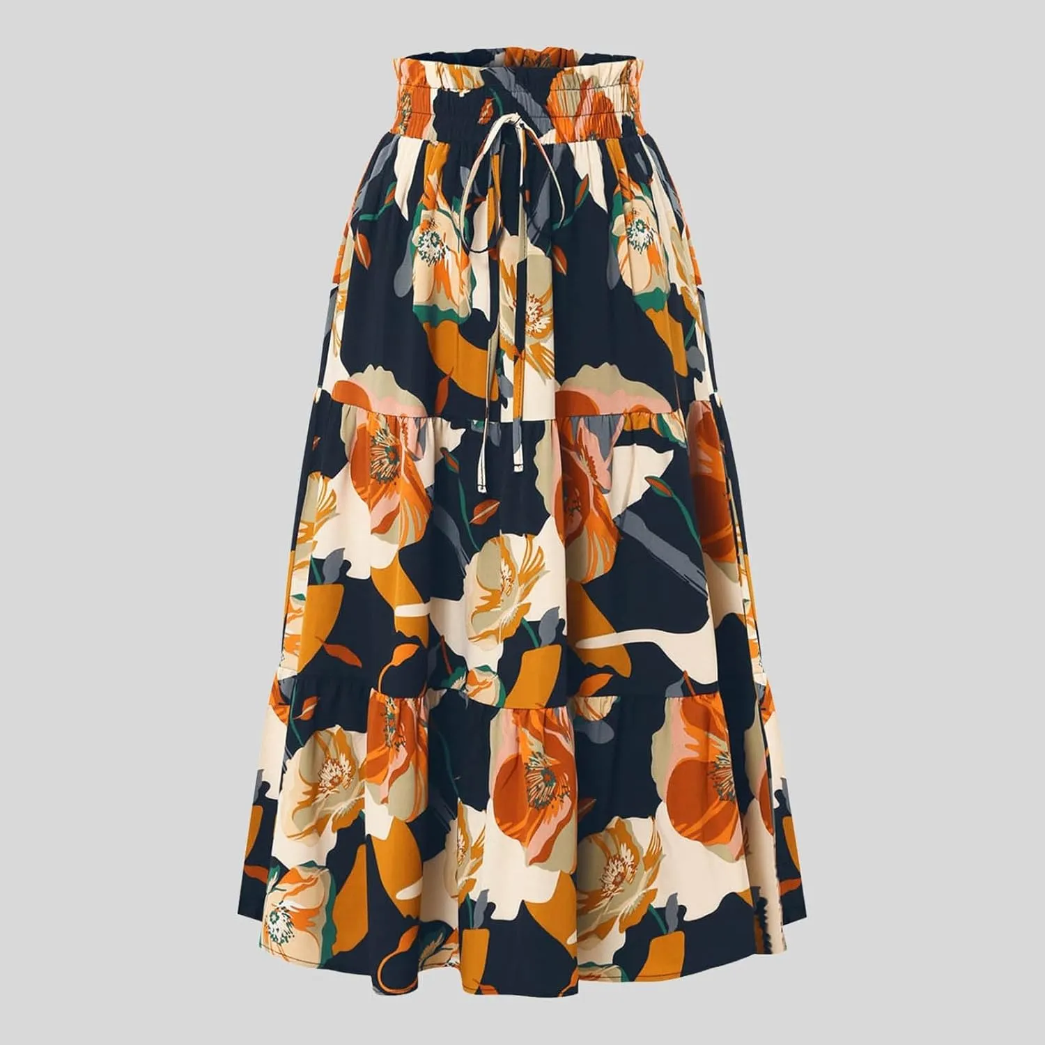 Women Maxi Skirt Floral Tiered Pleated Skirt Flowy Swing High Waisted Go Outing Clothes