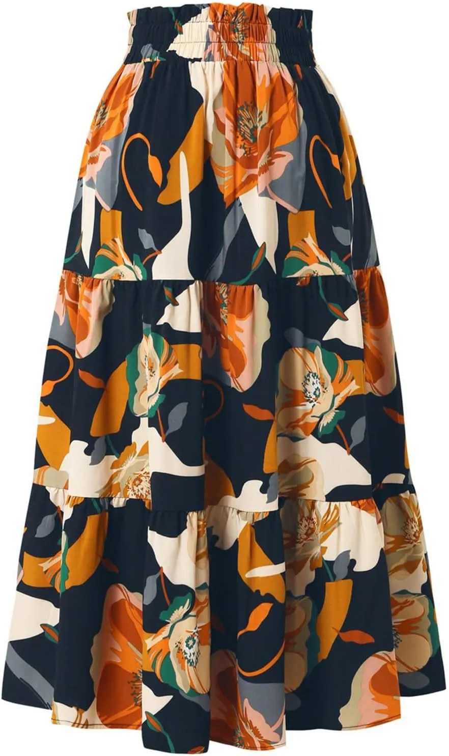 Women Maxi Skirt Floral Tiered Pleated Skirt Flowy Swing High Waisted Go Outing Clothes