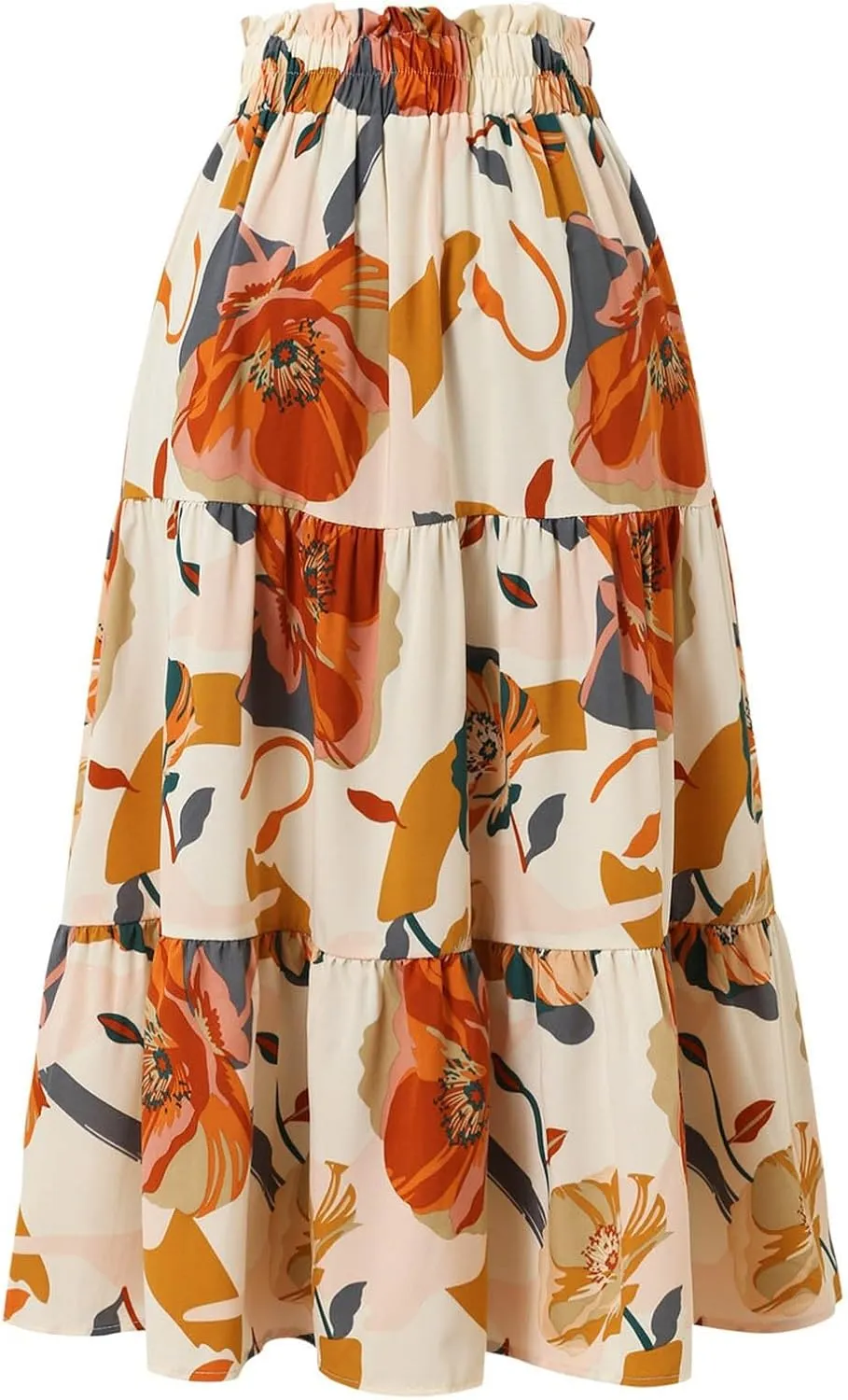 Women Maxi Skirt Floral Tiered Pleated Skirt Flowy Swing High Waisted Go Outing Clothes