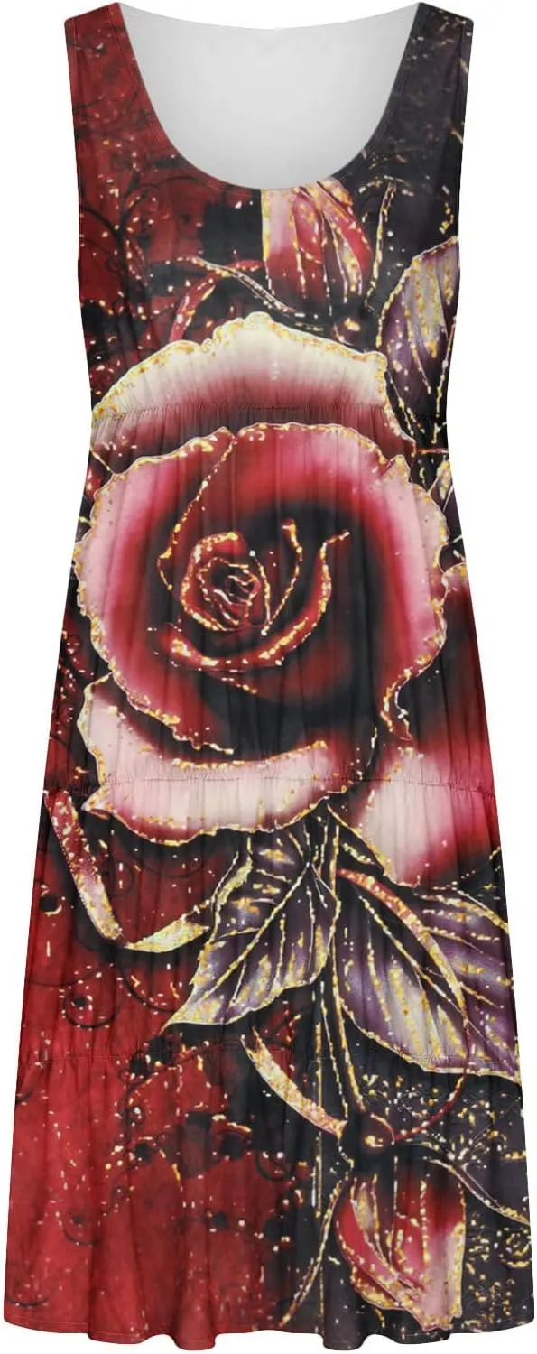 Women Plus Size Sundresses Fashion Holiday Vacation Mini Dress Summer Solid Sleeveless Party Beach Dress