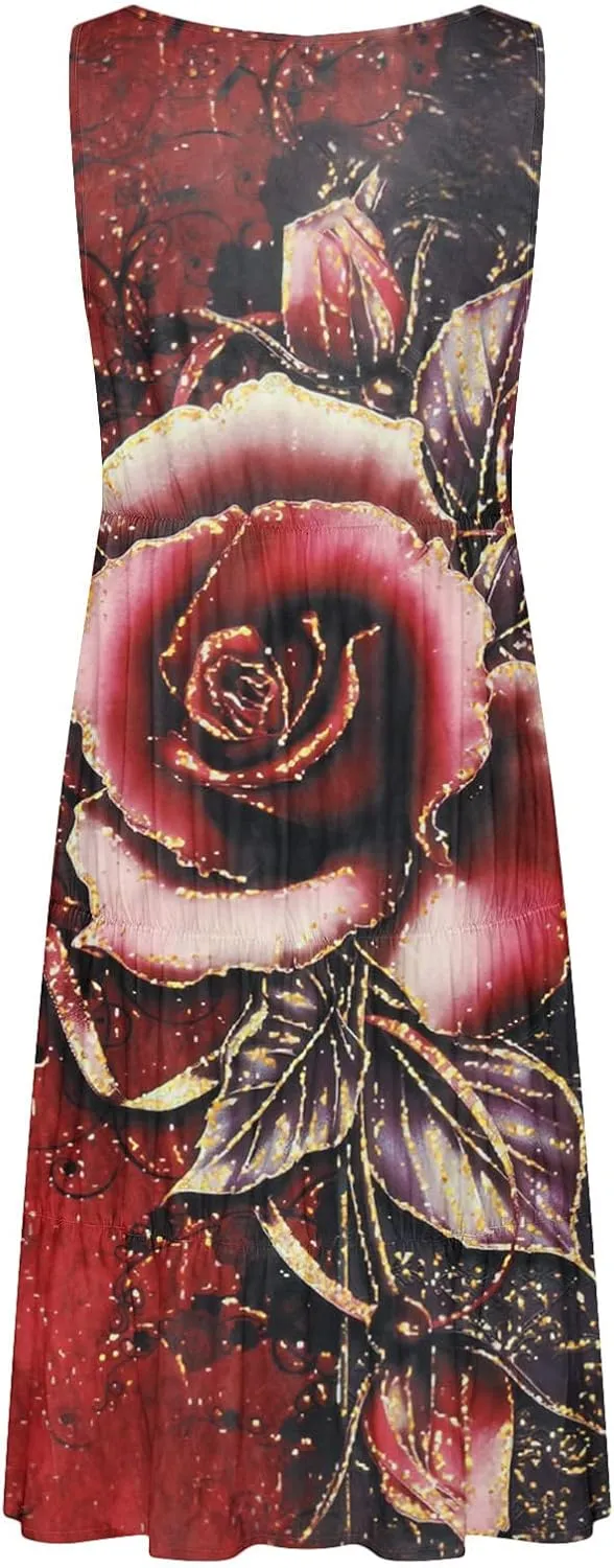 Women Plus Size Sundresses Fashion Holiday Vacation Mini Dress Summer Solid Sleeveless Party Beach Dress