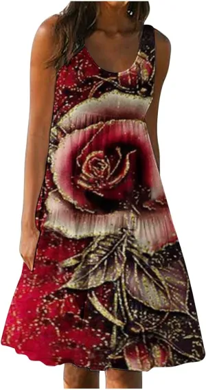 Women Plus Size Sundresses Fashion Holiday Vacation Mini Dress Summer Solid Sleeveless Party Beach Dress