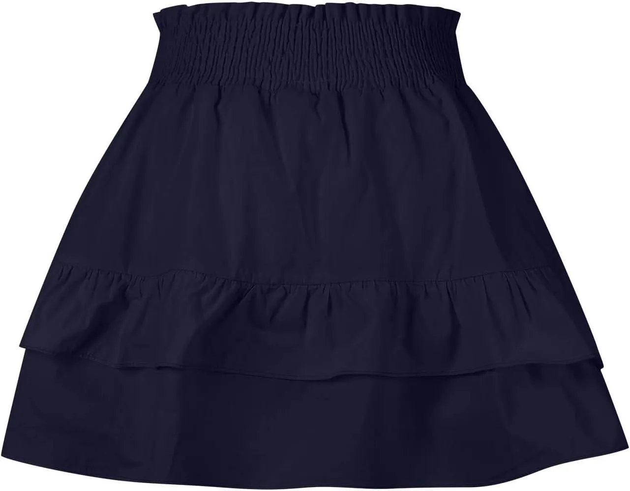 Women Ruffle Mini Skirts Smocked Waist Pleated Tiered Ruffle Hem Short Skirt Summer Casual Half Dress 2025 New