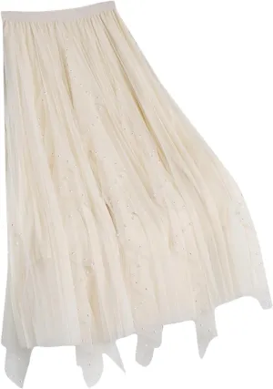Women Ruffles Layered Mesh Tulle Skirts Ball Gown Puffy Elastic Flare Solid Long Skirt Cute Half Dress