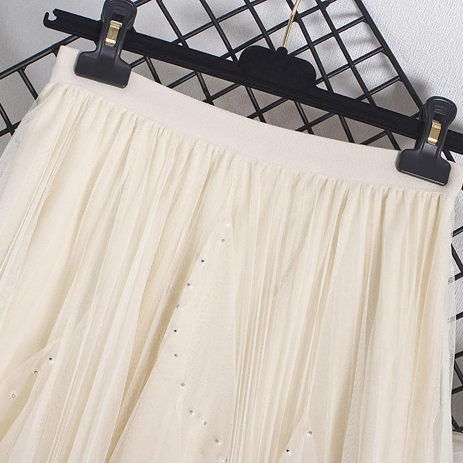 Women Ruffles Layered Mesh Tulle Skirts Ball Gown Puffy Elastic Flare Solid Long Skirt Cute Half Dress