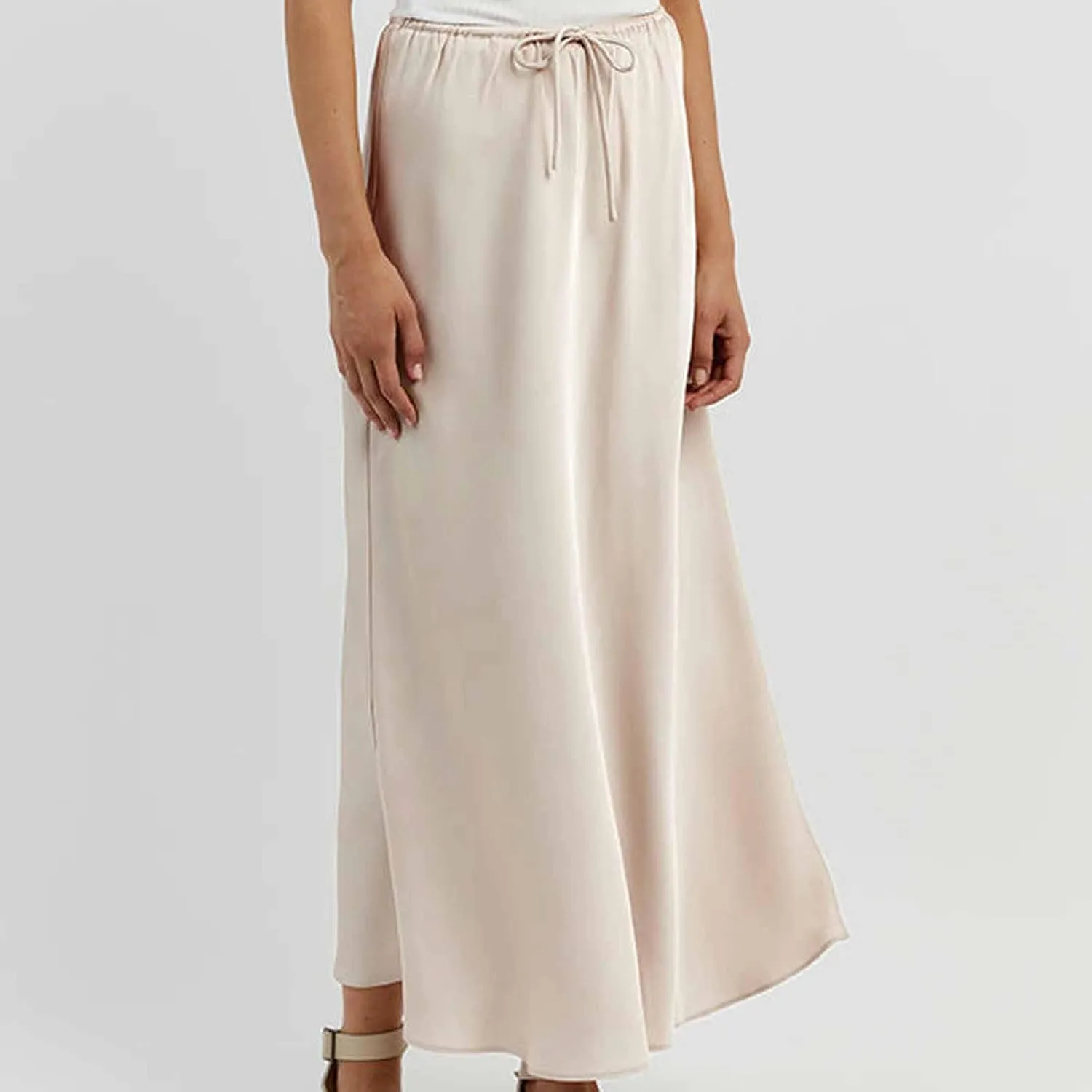 Women Satin Bodycon Midi Skirt Lace-Up High Waist Solid Pencil Skirts Spring Summer Elegant Prom Party Long Skirt