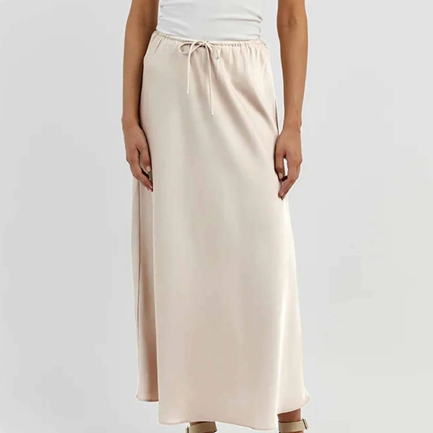 Women Satin Bodycon Midi Skirt Lace-Up High Waist Solid Pencil Skirts Spring Summer Elegant Prom Party Long Skirt