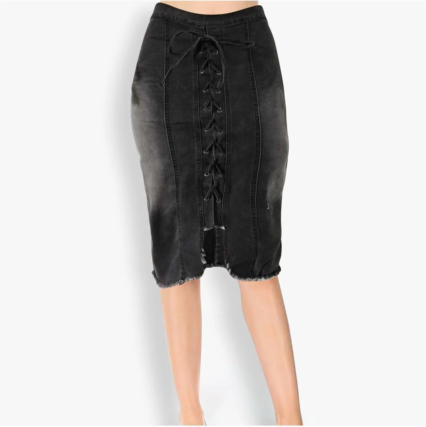 Women Skirts Drawstring Lace Up Summer High-Rise Denim Skirt Trending Patchwork Splicing Western Vintage Skirt