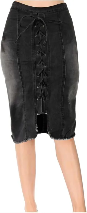 Women Skirts Drawstring Lace Up Summer High-Rise Denim Skirt Trending Patchwork Splicing Western Vintage Skirt