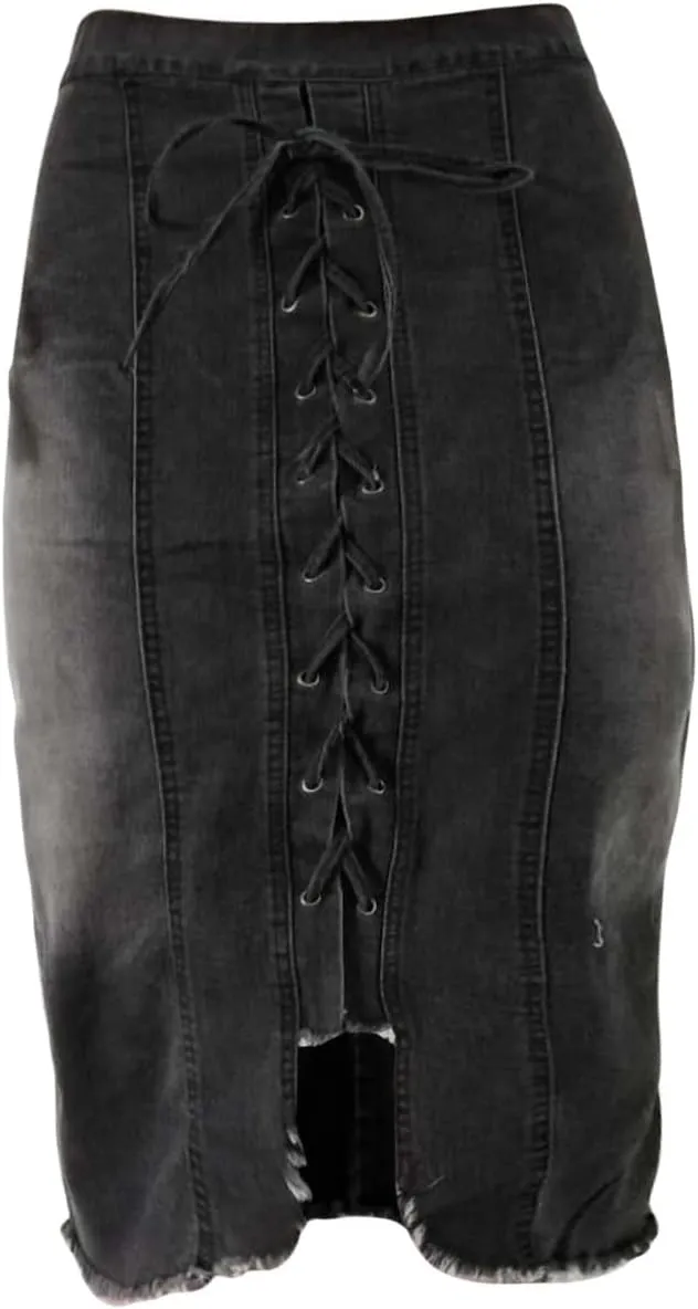 Women Skirts Drawstring Lace Up Summer High-Rise Denim Skirt Trending Patchwork Splicing Western Vintage Skirt