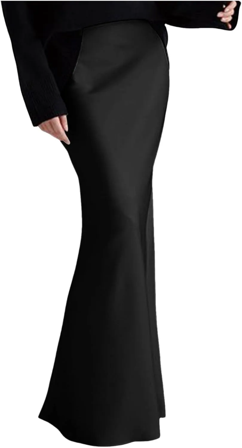 Women Spring Summer Skirt 2024 Silk Elegant High Waist Cocktail Party Wedding Hem Satin Maxi Ballet Leotard No
