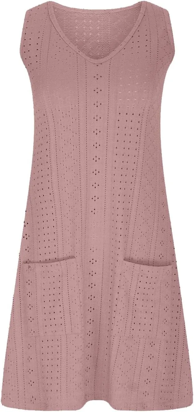 Women Summer Dresses Cap Sleeve Babydoll Eyelet Ruffle V Neck Mini Dress Plus Size Casual Loose Cover Up Dress