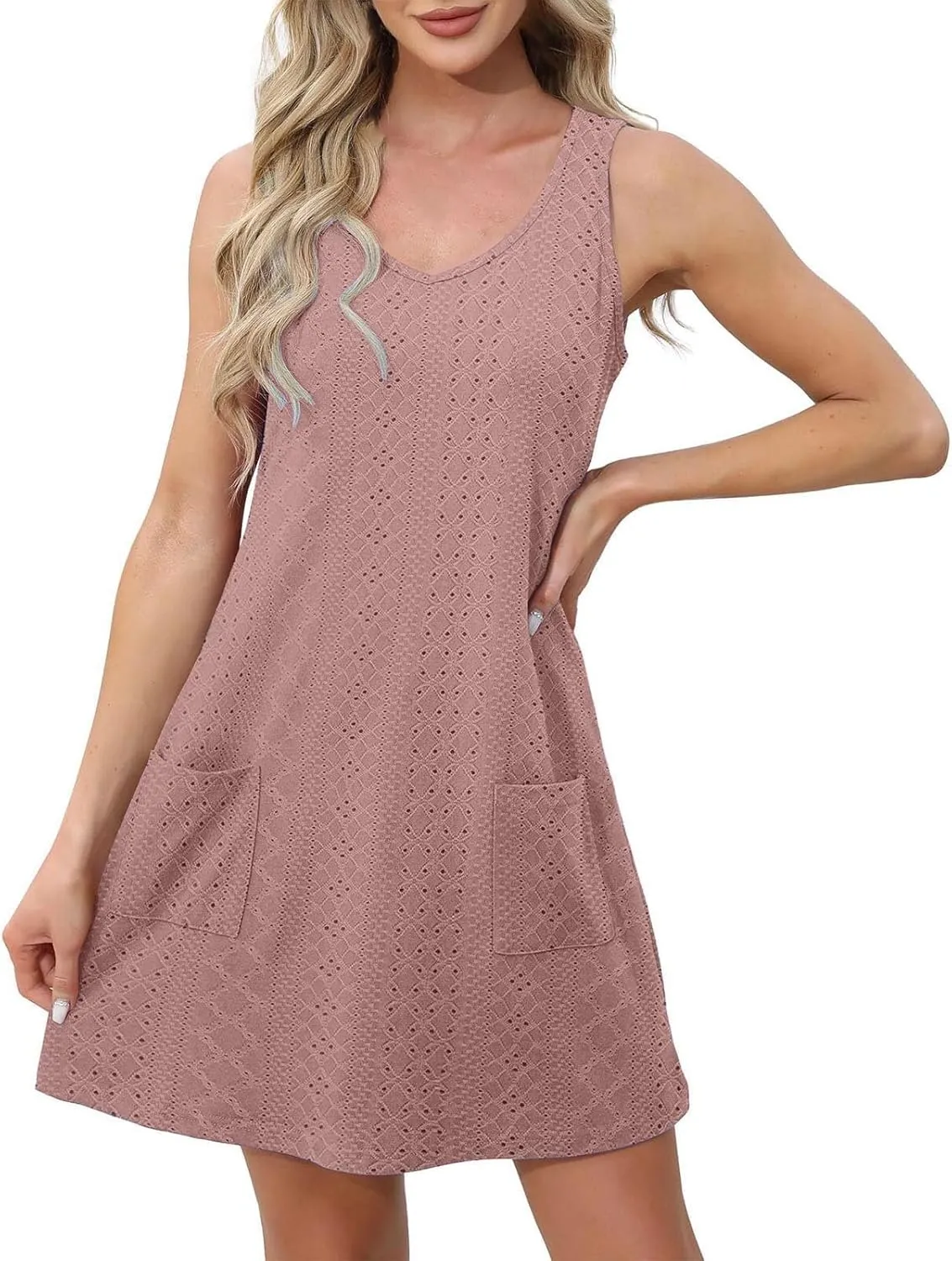 Women Summer Dresses Cap Sleeve Babydoll Eyelet Ruffle V Neck Mini Dress Plus Size Casual Loose Cover Up Dress