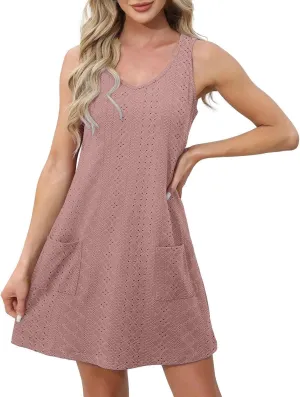 Women Summer Dresses Cap Sleeve Babydoll Eyelet Ruffle V Neck Mini Dress Plus Size Casual Loose Cover Up Dress