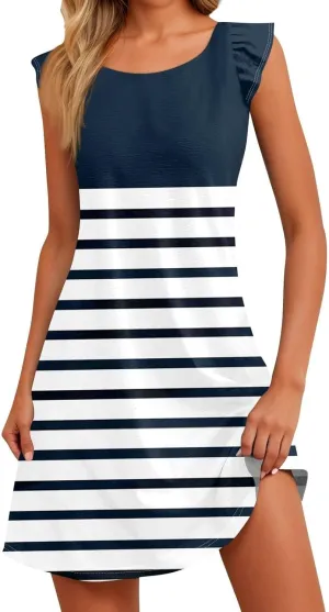 Women Summer Dresses Ruffle Sleeve Beach Vacation T Shirt Dress 2025 Boho Beach Vacation Clothes Floral Print Tank Dress