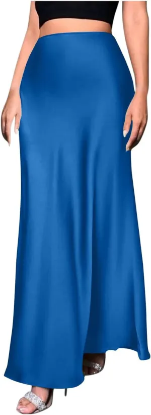 Women Summer Skirt 2025 Elegant Silk High Waist Maxi Skirts Elastic A Line Long Dress Cocktail Party Clothes
