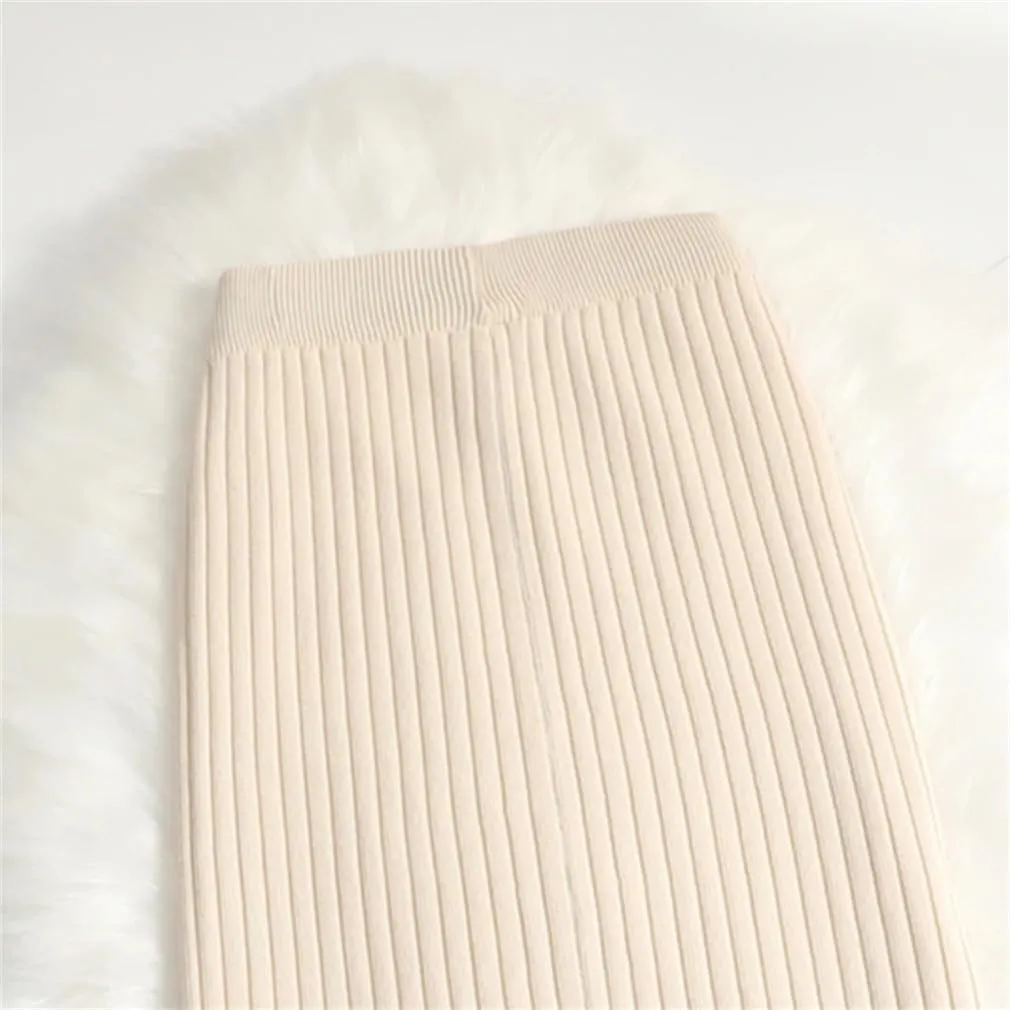 Women Sweater Skirt Midi Knitted Skirt High Waist Pencil Skirts Womens Winter Long Warm Split Knitting Skirts