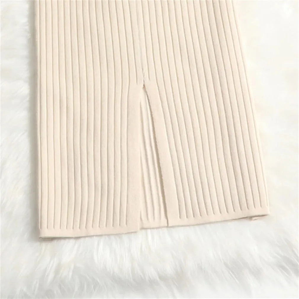 Women Sweater Skirt Midi Knitted Skirt High Waist Pencil Skirts Womens Winter Long Warm Split Knitting Skirts