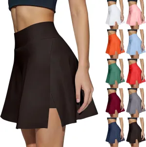 Women Tennis Skirt High Waisted Tummy Control Mini Athletic Skorts with Pockets Casual Flowy Side Slit Golf Skirts