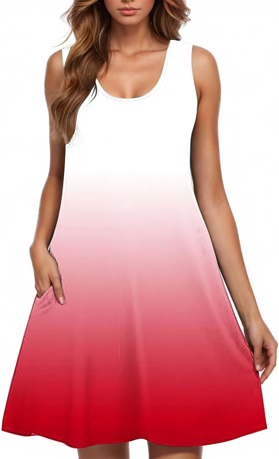 Women Tie Dye Tank Dresses for Summer Sleeveless Round Neck Midi Casual Dress with Pocket Beach Holiday Outfits