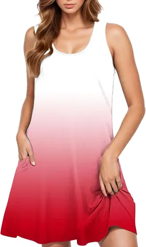 Women Tie Dye Tank Dresses for Summer Sleeveless Round Neck Midi Casual Dress with Pocket Beach Holiday Outfits