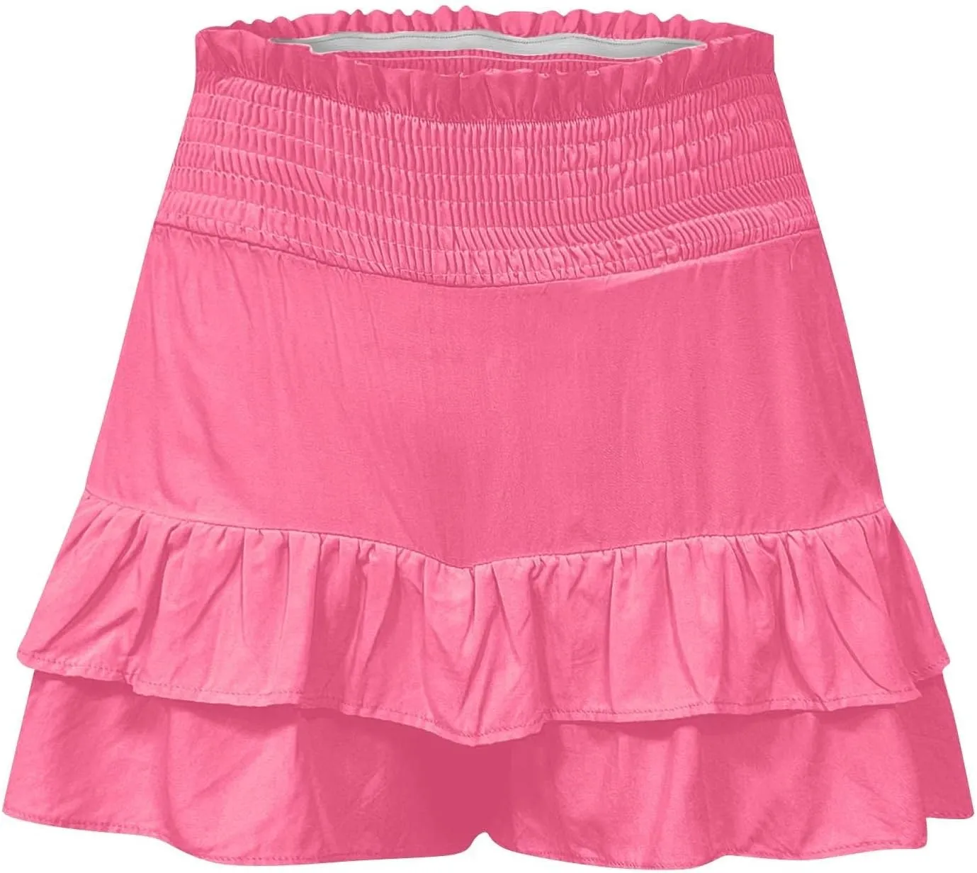 Women's 2025 Bohemian Stretch Waist Solid Pleated Flared Ruffle Mini Skater Skirt, S-2XL