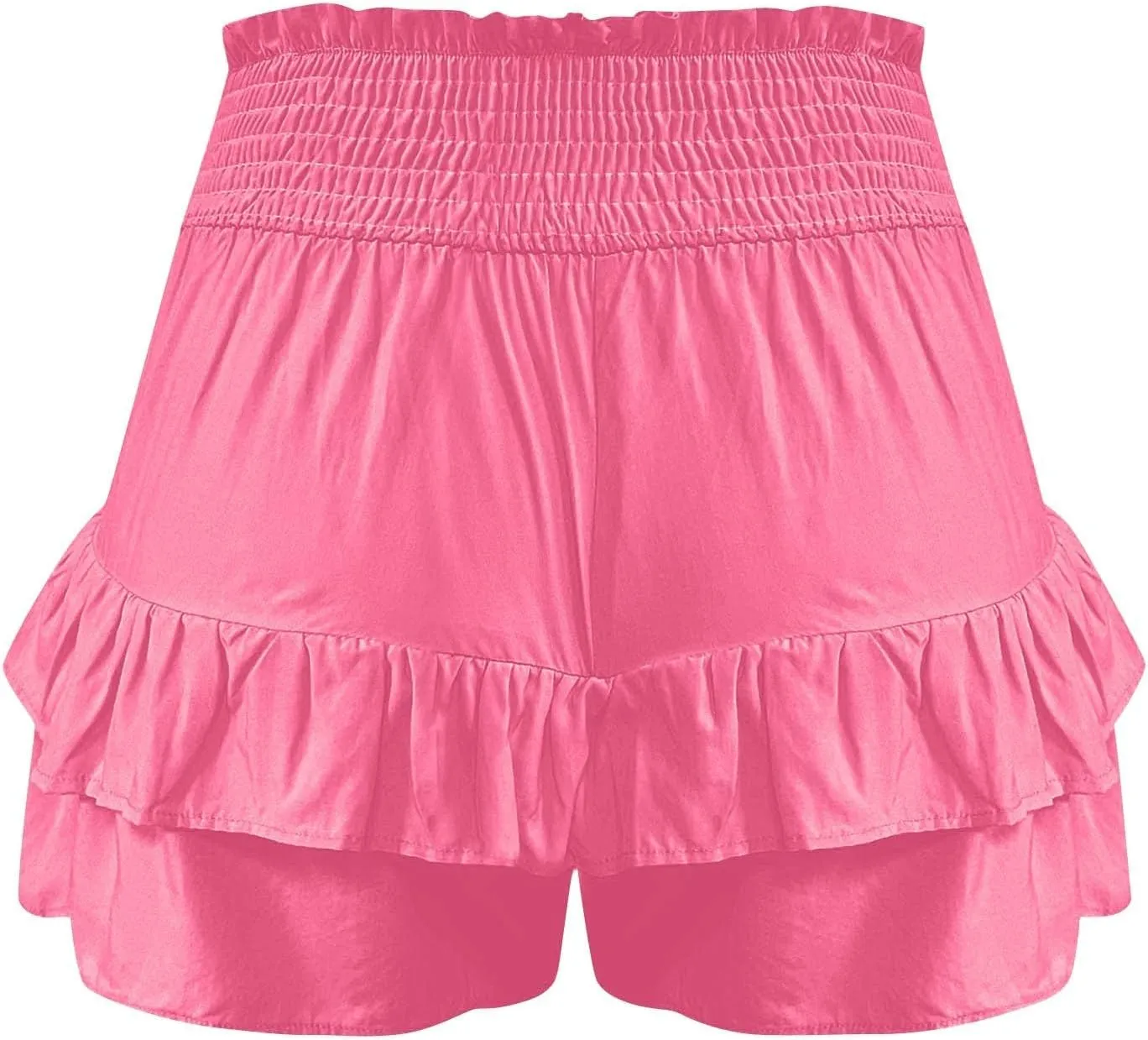 Women's 2025 Bohemian Stretch Waist Solid Pleated Flared Ruffle Mini Skater Skirt, S-2XL