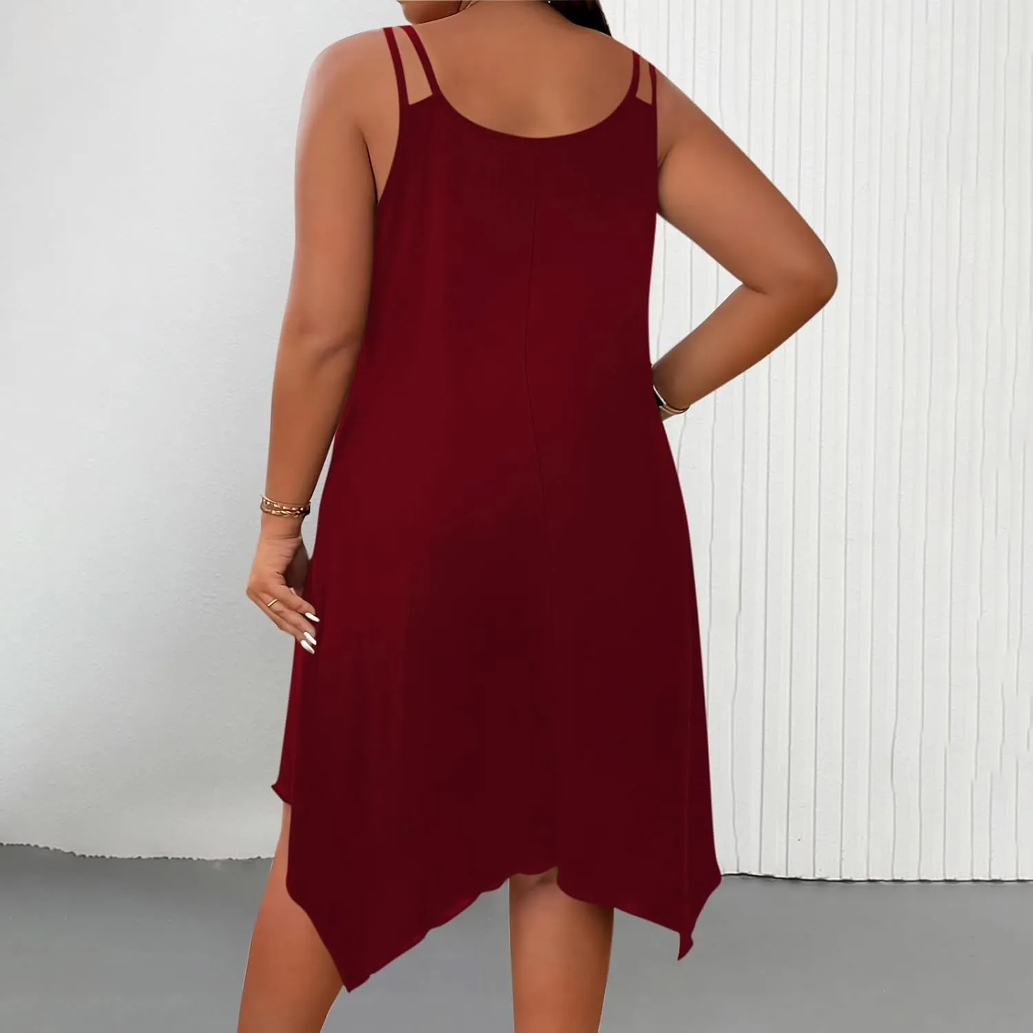 Women's 2025 Summer Dress Casual Boho Sundress Spaghetti Strap Beach Cover Up Irregular Hem Flowy Midi Vacation Dresses