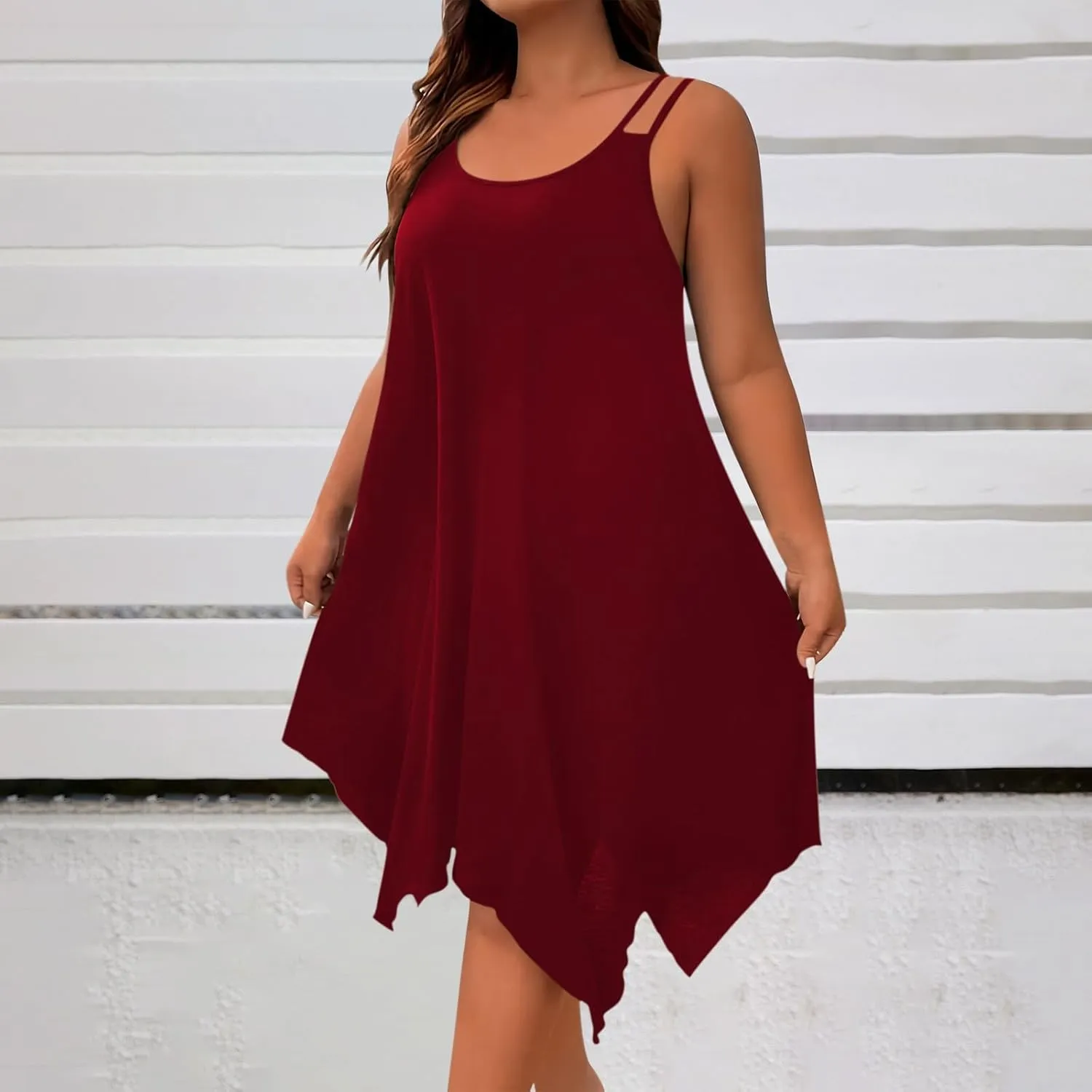 Women's 2025 Summer Dress Casual Boho Sundress Spaghetti Strap Beach Cover Up Irregular Hem Flowy Midi Vacation Dresses
