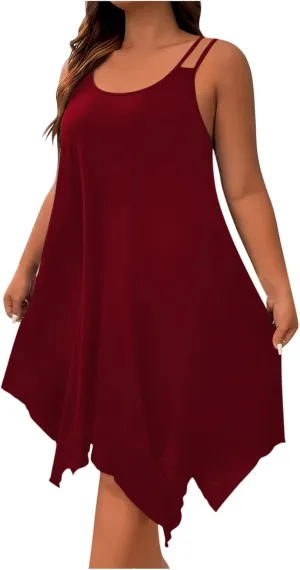 Women's 2025 Summer Dress Casual Boho Sundress Spaghetti Strap Beach Cover Up Irregular Hem Flowy Midi Vacation Dresses