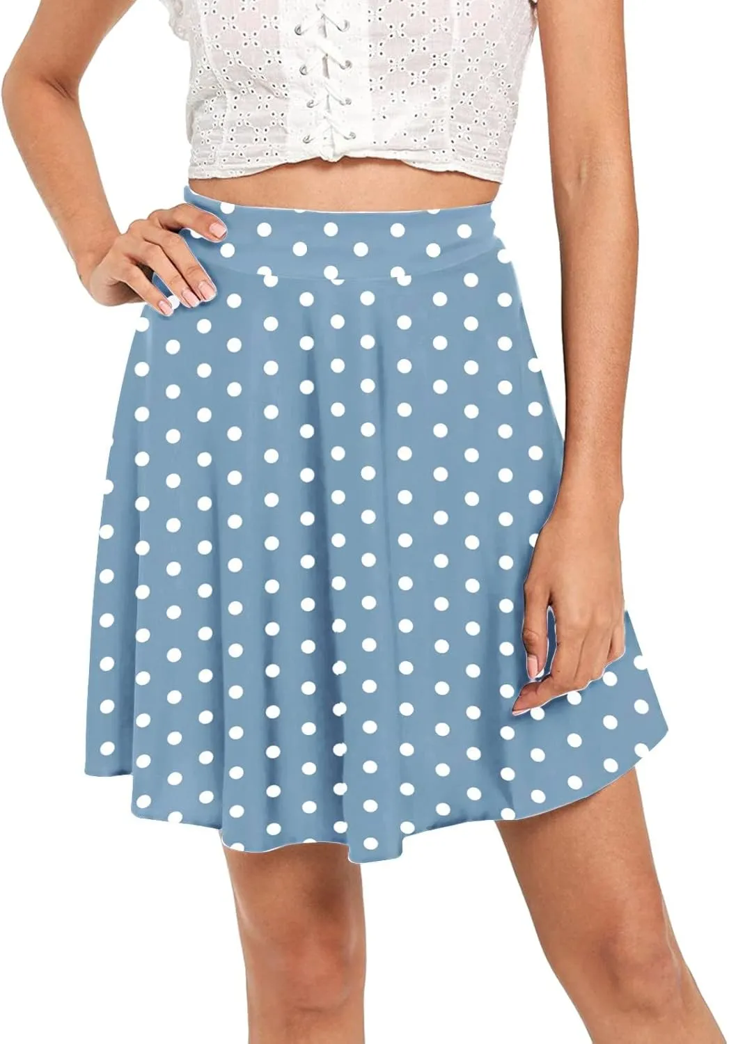 Womens A Line Midi Skirt Flared High Waist Skirts Polka Dot Pleated Ruffle Hem Vintage Mini Skirt for Women Dress