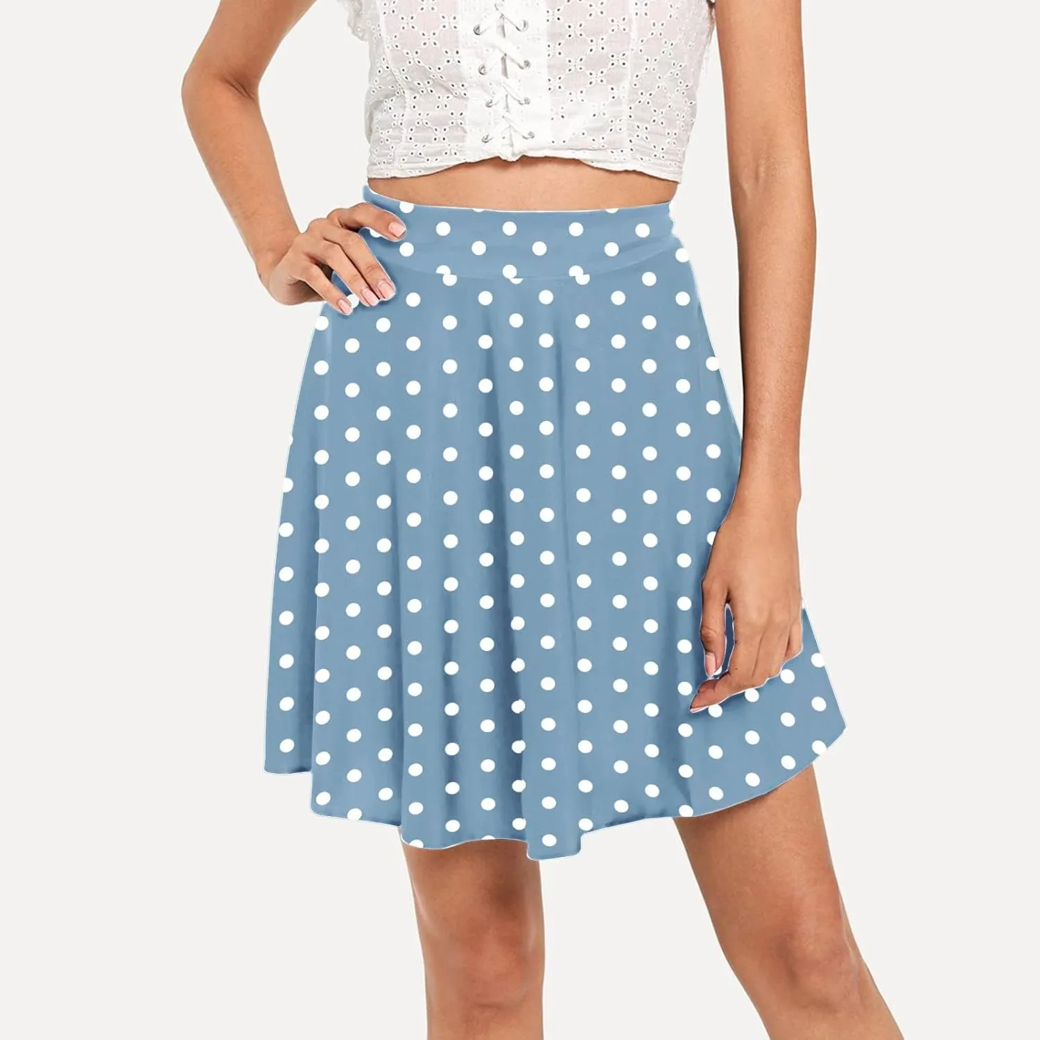 Womens A Line Midi Skirt Flared High Waist Skirts Polka Dot Pleated Ruffle Hem Vintage Mini Skirt for Women Dress