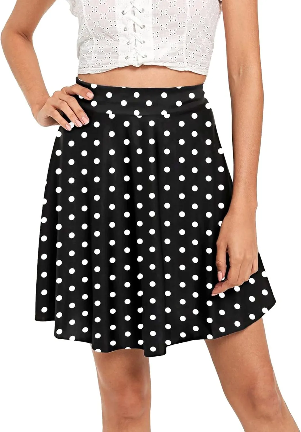 Womens A Line Midi Skirt Flared High Waist Skirts Polka Dot Pleated Ruffle Hem Vintage Mini Skirt for Women Dress
