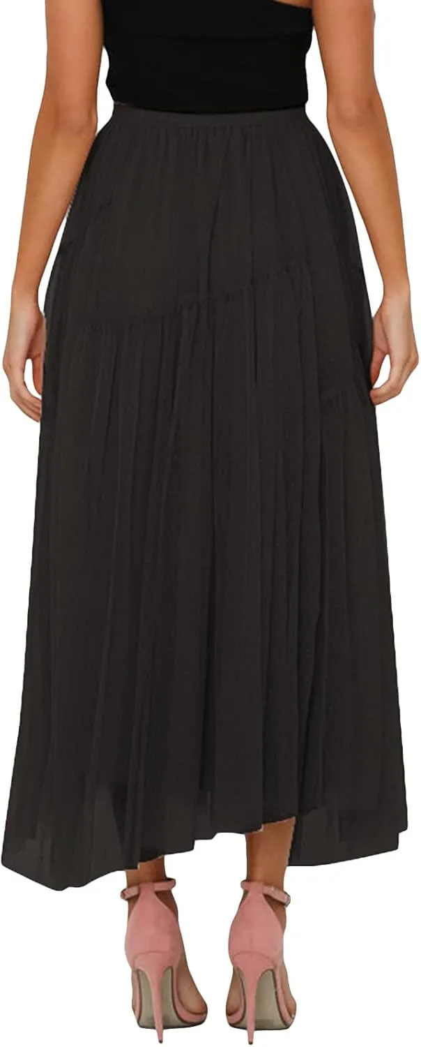 Women's A-Line Tulle Tutu Skirts Elastic High Waist Layered Maxi Tulle Skirts