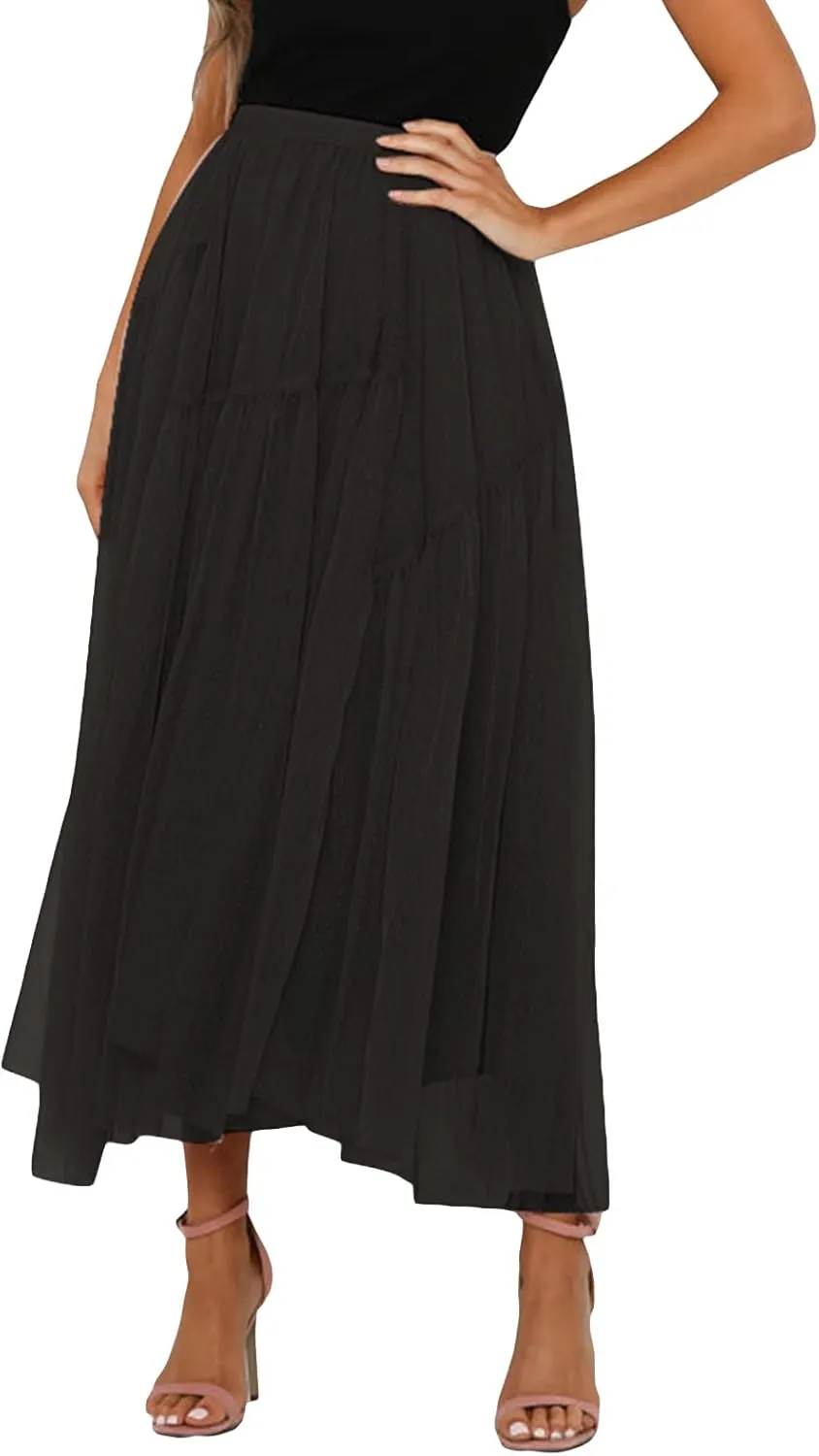 Women's A-Line Tulle Tutu Skirts Elastic High Waist Layered Maxi Tulle Skirts
