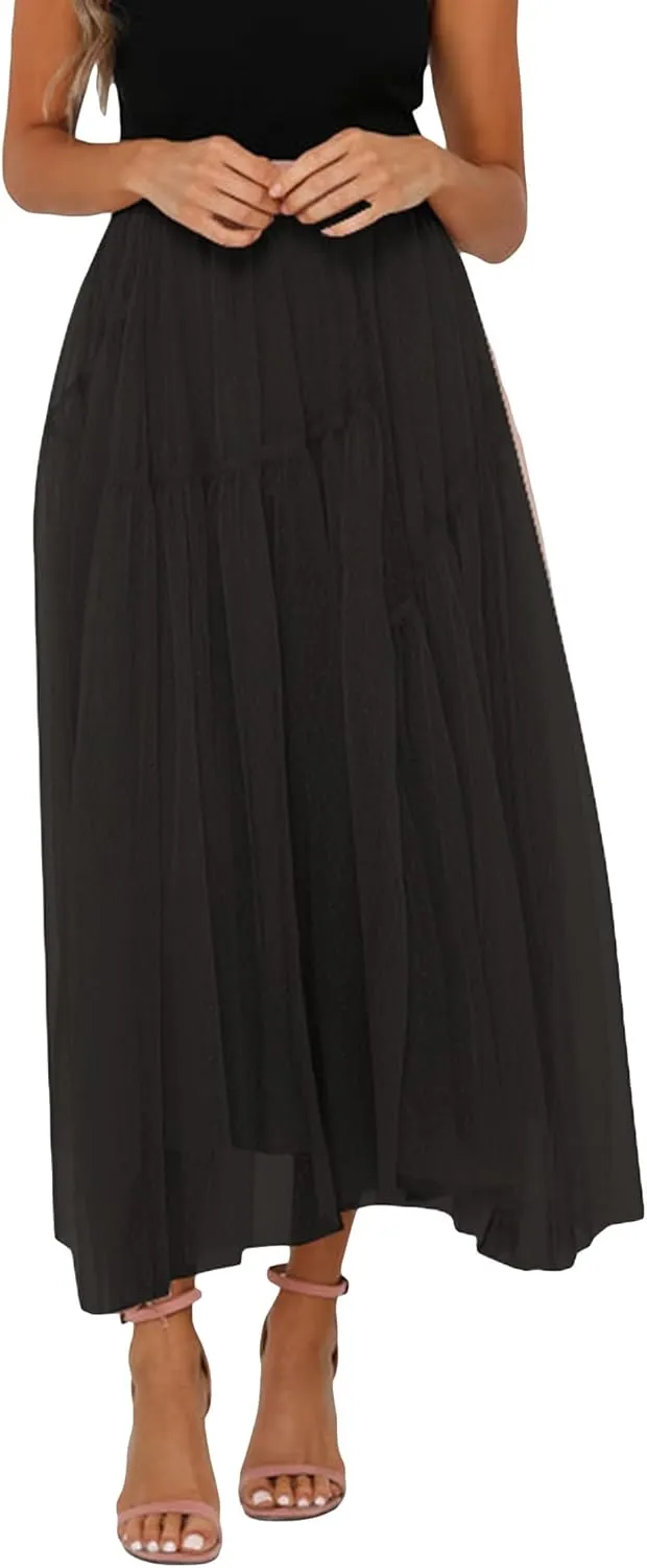 Women's A-Line Tulle Tutu Skirts Elastic High Waist Layered Maxi Tulle Skirts