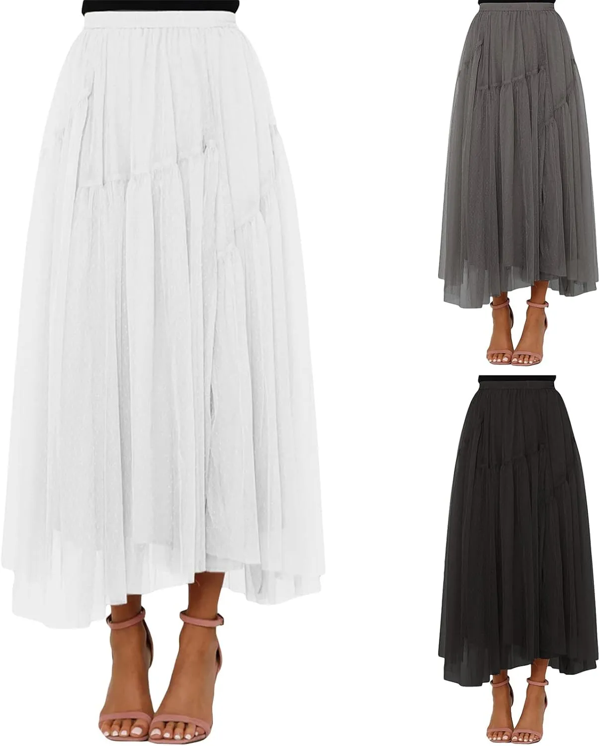 Women's A-Line Tulle Tutu Skirts Elastic High Waist Layered Maxi Tulle Skirts