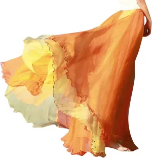 Women's Beach Maxi Skirts Elastic Waist Flowy Long Skirts Casual Lightweight Boho Chiffon Pleated A-Line Swing Skirts
