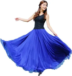 Women's Beach Maxi Skirts Elastic Waist Flowy Long Skirts Casual Lightweight Boho Chiffon Pleated A-Line Swing Skirts