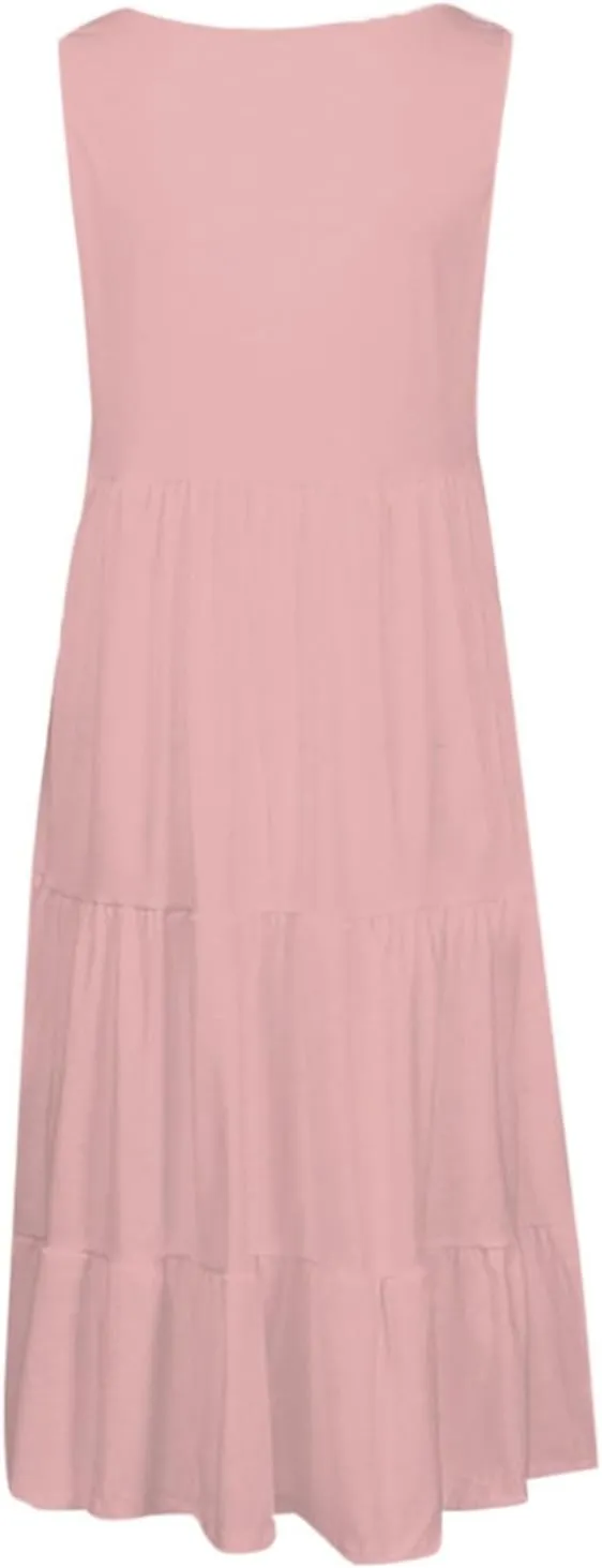 Women's Beach Vacation Clothes Summer Sundresses Casual Loose Trendy Sleeveless Solid Flowy Dress Plus Size, S-4XL
