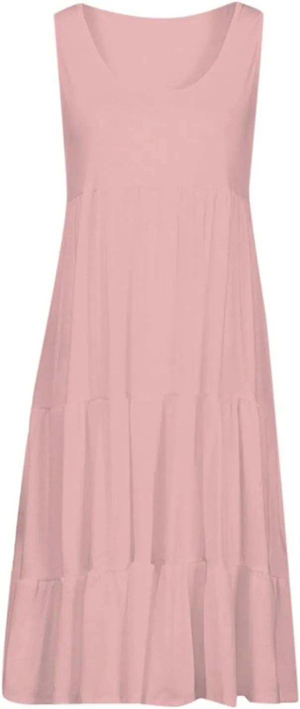 Women's Beach Vacation Clothes Summer Sundresses Casual Loose Trendy Sleeveless Solid Flowy Dress Plus Size, S-4XL